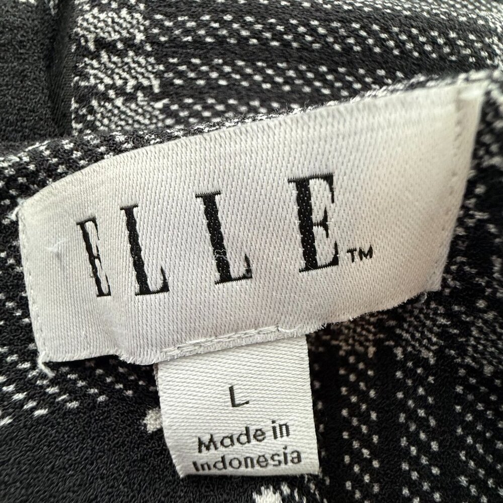 ELLE Handkerchief Dress Plaid Large Boat Neck Black‎ Gray White Belt Tie - Picture 3 of 12
